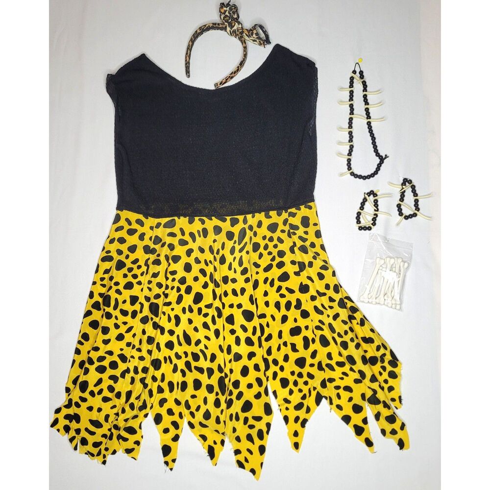 Cavewoman Costume Set DIY Jungle Halloween Dress w/ Bone Accessories Large L